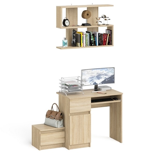 Мори Стол компьютерный МС-1 левый + Тумба ТМП400.1 + Полка 900, цвет дуб сонома, ШхГхВ 130,4х50х209,6 см., НЕ универсальная сборка