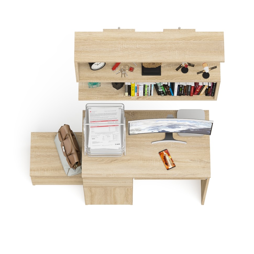 Мори Стол компьютерный МС-1 левый + Тумба ТМП400.1 + Полка 900, цвет дуб сонома, ШхГхВ 130,4х50х209,6 см., НЕ универсальная сборка