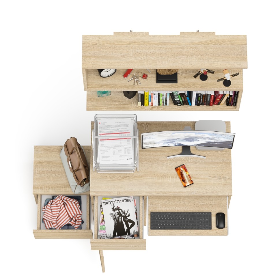 Мори Стол компьютерный МС-1 левый + Тумба ТМП400.1 + Полка 900, цвет дуб сонома, ШхГхВ 130,4х50х209,6 см., НЕ универсальная сборка