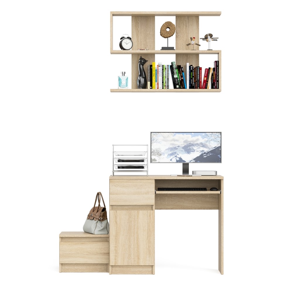 Мори Стол компьютерный МС-1 левый + Тумба ТМП400.1 + Полка 900, цвет дуб сонома, ШхГхВ 130,4х50х209,6 см., НЕ универсальная сборка