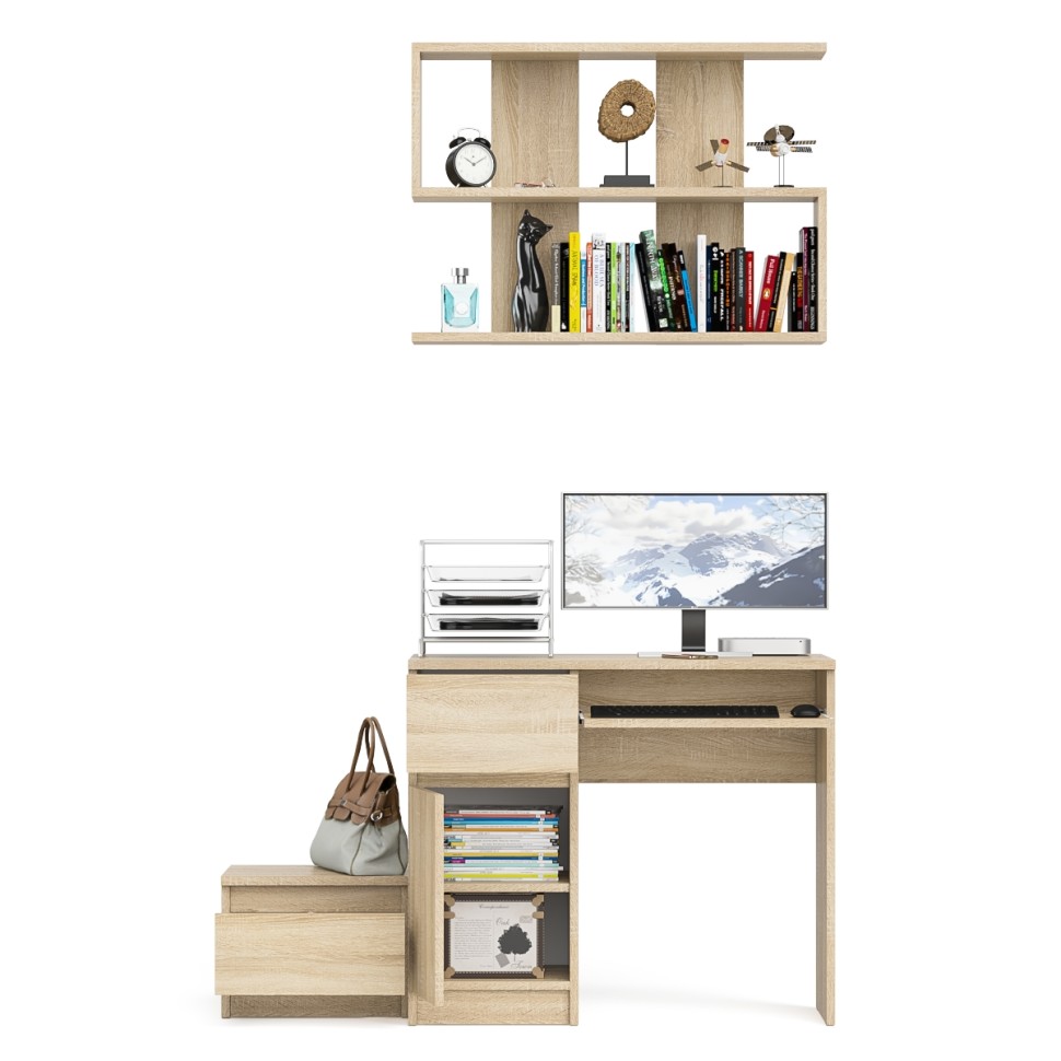 Мори Стол компьютерный МС-1 левый + Тумба ТМП400.1 + Полка 900, цвет дуб сонома, ШхГхВ 130,4х50х209,6 см., НЕ универсальная сборка
