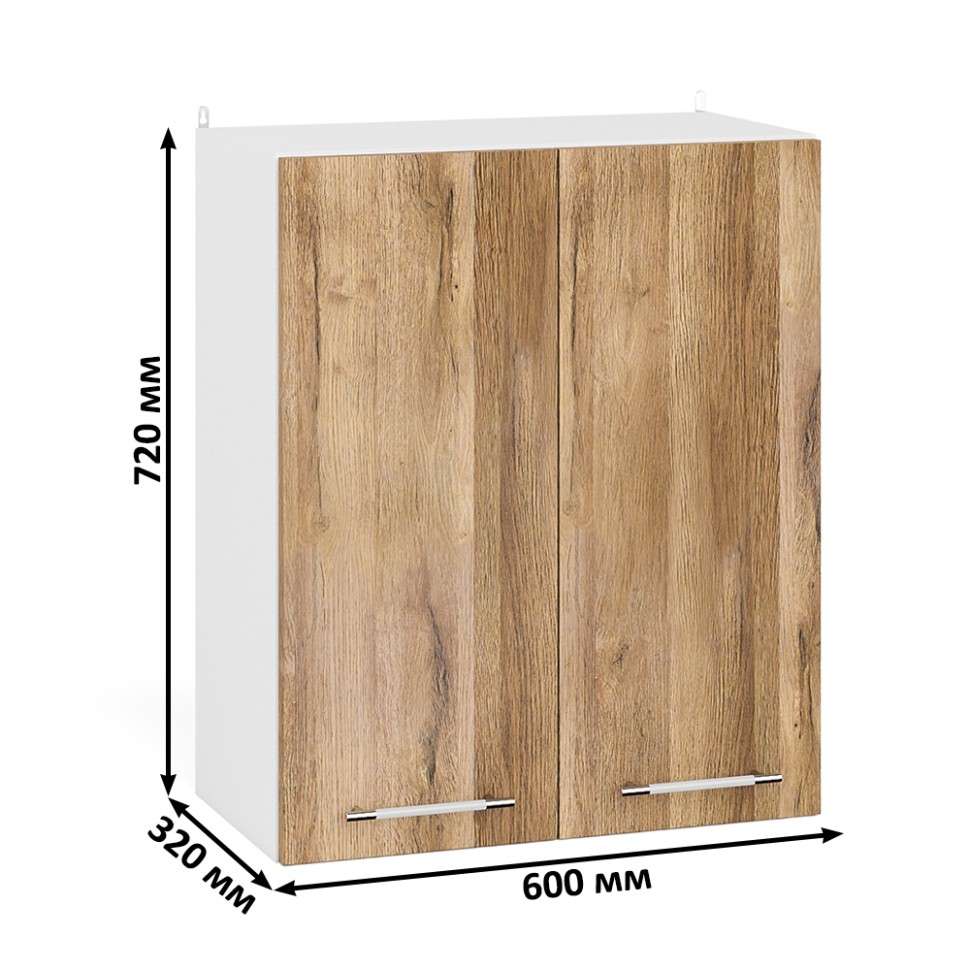 Кухня Мебель--24 ШВ600 Шкаф 60 см., цвет корпус белый/фасад МДФ дуб вотан, ШхГхВ 60х32х72 см.