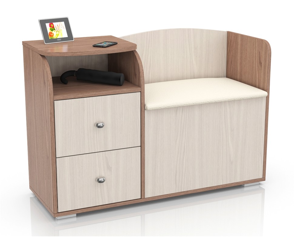 СНЯТО Диван с тумбой 2-40Тяс.тем./св Домовой, цвет ясень шимо тёмный/ясень шимо светлый, ШхГхВ 100х35,5х67 см., универсальная сборка