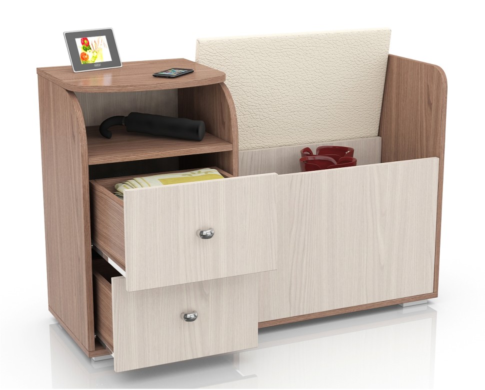 СНЯТО Диван с тумбой 2-40Тяс.тем./св Домовой, цвет ясень шимо тёмный/ясень шимо светлый, ШхГхВ 100х35,5х67 см., универсальная сборка