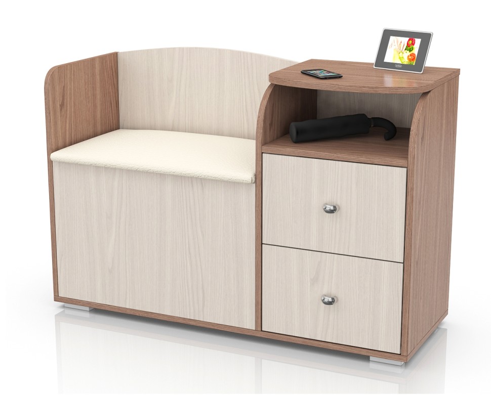 СНЯТО Диван с тумбой 2-40Тяс.тем./св Домовой, цвет ясень шимо тёмный/ясень шимо светлый, ШхГхВ 100х35,5х67 см., универсальная сборка