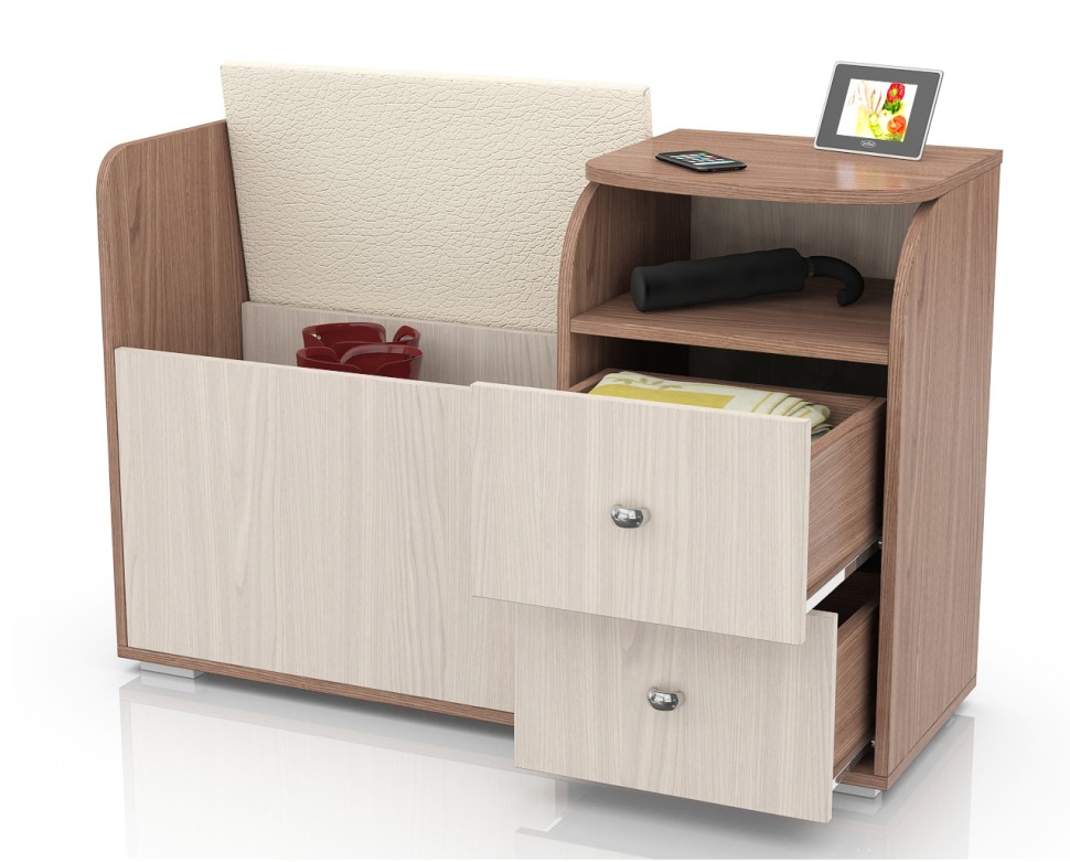 СНЯТО Диван с тумбой 2-40Тяс.тем./св Домовой, цвет ясень шимо тёмный/ясень шимо светлый, ШхГхВ 100х35,5х67 см., универсальная сборка