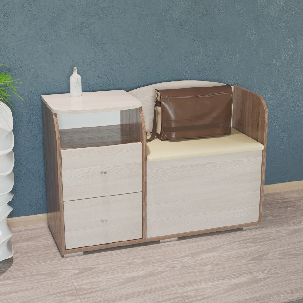 СНЯТО Диван с тумбой 2-40Тяс.тем./св Домовой, цвет ясень шимо тёмный/ясень шимо светлый, ШхГхВ 100х35,5х67 см., универсальная сборка