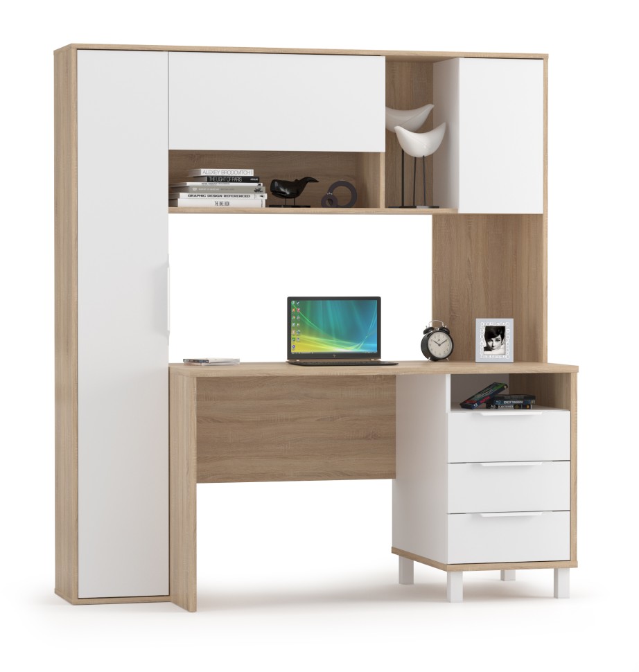 Стол компьютерный Комфорт 12.95N, цвет дуб сонома/белый, ШхГхВ 162х60,3х180 см., НЕ универсальная сборка (Стол рабочий)