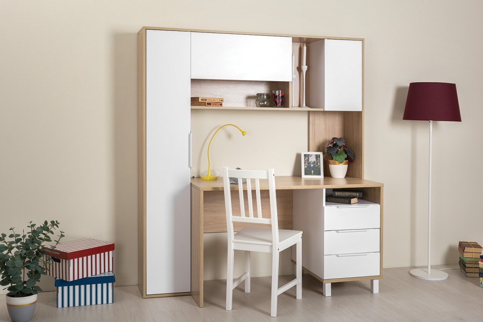 Стол компьютерный Комфорт 12.95N, цвет дуб сонома/белый, ШхГхВ 162х60,3х180 см., НЕ универсальная сборка (Стол рабочий)