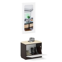 Прихожая П-6 Тумба + Зеркало, цвет венге/фасады МДФ белое дерево фрезеровка ромб, ШхГхВ 60х35х200 см.