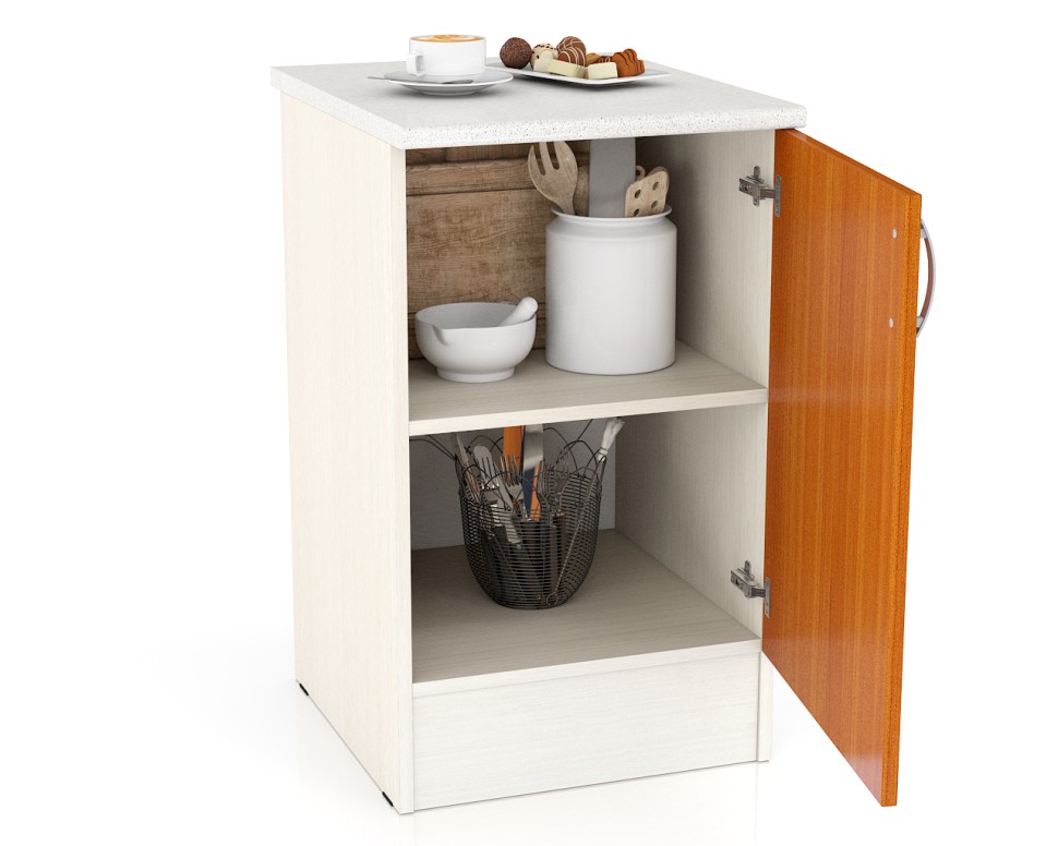 СНЯТО Кухня Мери ШН500 Стол 50 см., цвет дуб/вишня, ШхГхВ 50х60х85 см., универсальная дверь (столешница № 130 сахара белая)