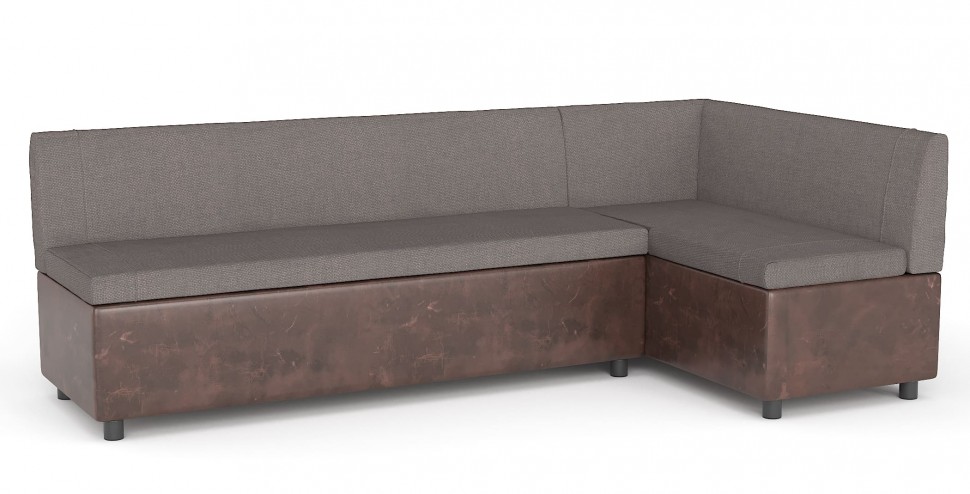 Диван кухонный угловой Уют нераскладной коричневая рогожка+коричневая экокожа