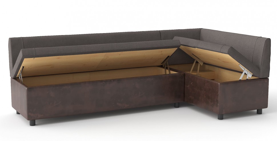 Диван кухонный угловой Уют нераскладной коричневая рогожка+коричневая экокожа