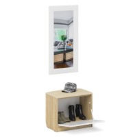 Прихожая П-6 Тумба + Зеркало, цвет дуб сонома/фасады МДФ белое дерево фрезеровка прованс, ШхГхВ 60х35х200 см.