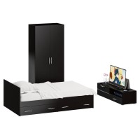 Спальня Стандарт 3-1200Я, цвет венге/фасады ТВ тумбы МДФ чёрный глянец, сп.м. 1200х2000 мм., без матраса, основание есть