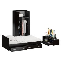 Спальня Стандарт 3-1200Я, цвет венге/фасады ТВ тумбы МДФ чёрный глянец, сп.м. 1200х2000 мм., без матраса, основание есть