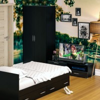 Спальня Стандарт 3-1200Я, цвет венге/фасады ТВ тумбы МДФ чёрный глянец, сп.м. 1200х2000 мм., без матраса, основание есть