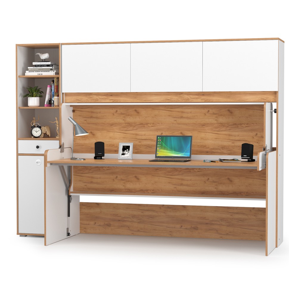 СНЯТО НСН Вуди Компоновка № 45, цвет белый премиум/дуб крафт золотой, сп. м. 800х1800 мм., б/м, основание есть, матрас высотой до 160 мм.