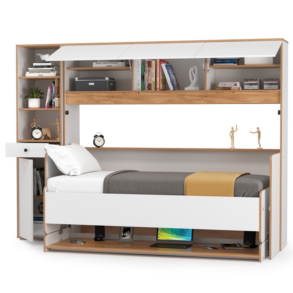 СНЯТО НСН Вуди Компоновка № 45, цвет белый премиум/дуб крафт золотой, сп. м. 800х1800 мм., б/м, основание есть, матрас высотой до 160 мм.