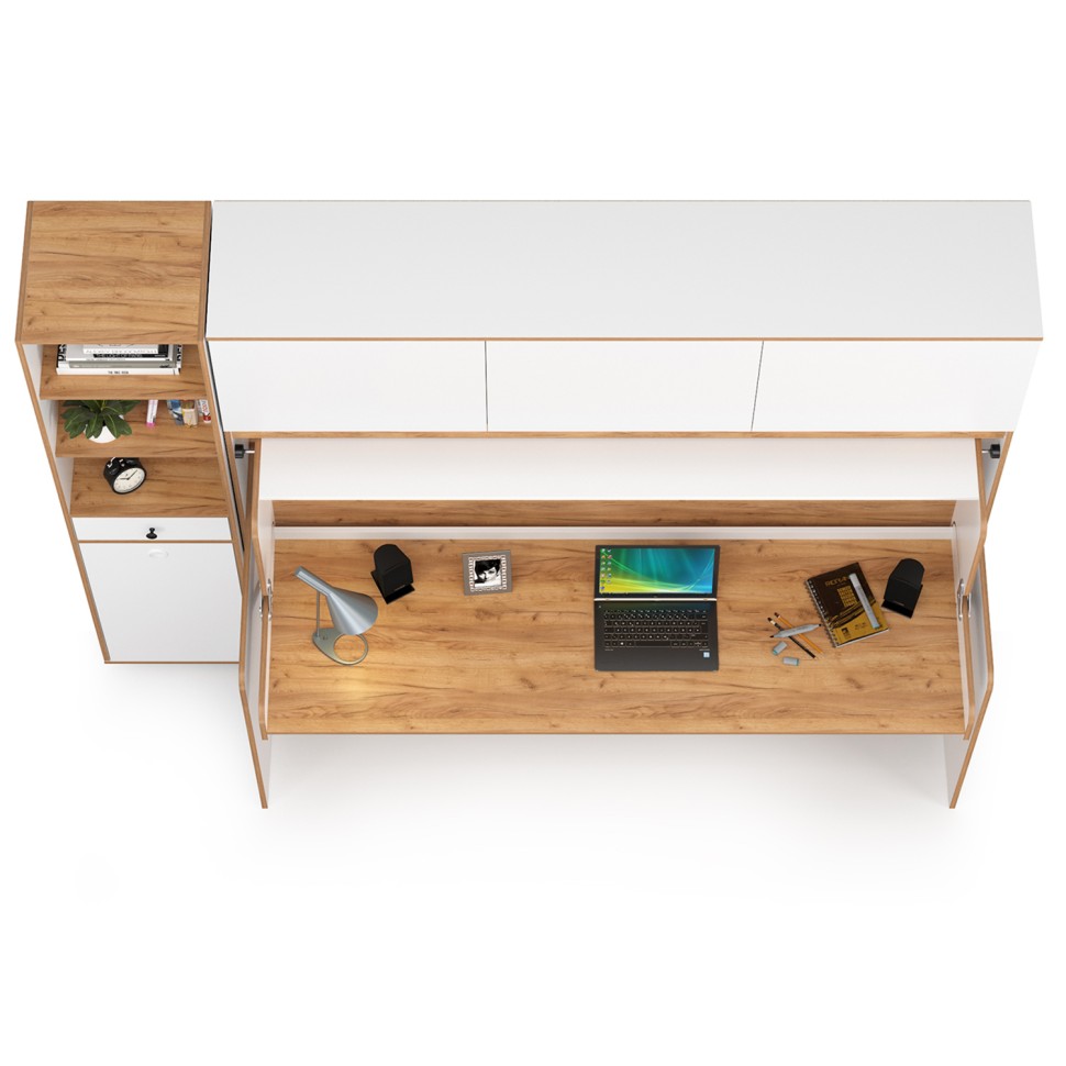 СНЯТО НСН Вуди Компоновка № 45, цвет белый премиум/дуб крафт золотой, сп. м. 800х1800 мм., б/м, основание есть, матрас высотой до 160 мм.