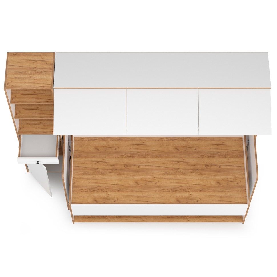 СНЯТО НСН Вуди Компоновка № 45, цвет белый премиум/дуб крафт золотой, сп. м. 800х1800 мм., б/м, основание есть, матрас высотой до 160 мм.