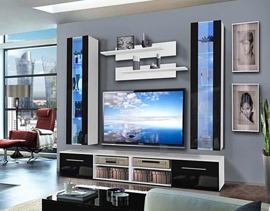 Гостиная 19 МДФ (черная) / Белый Фасадный 0101