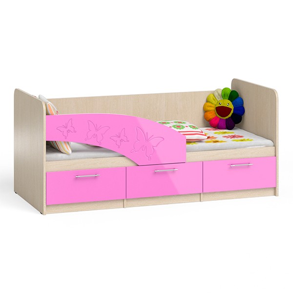 ЭКСПОЗИЦИЯ Кровать детская Бабочки 1,8Л ЛЕВАЯ, цвет дуб атланта/розовый глянец, ШхГхВ 183,5х85х80 см., в РАЗОБРАННОМ ВИДЕ