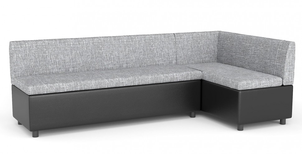 Диван кухонный угловой Уют нераскладной серая рогожка+черная экокожа