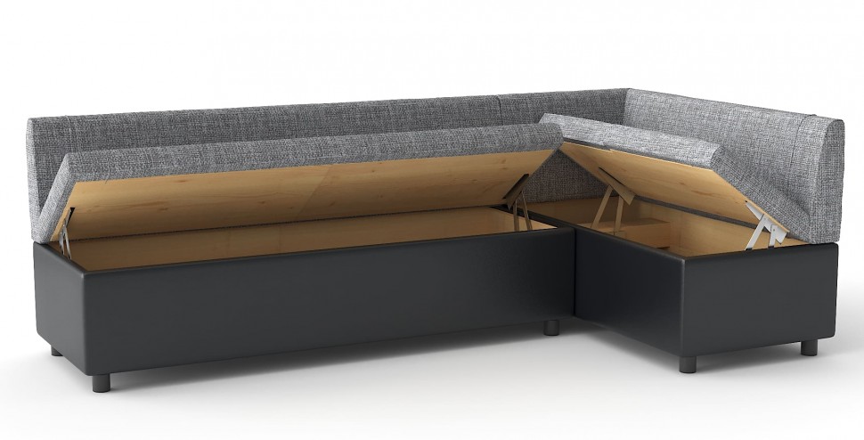 Диван кухонный угловой Уют нераскладной серая рогожка+черная экокожа