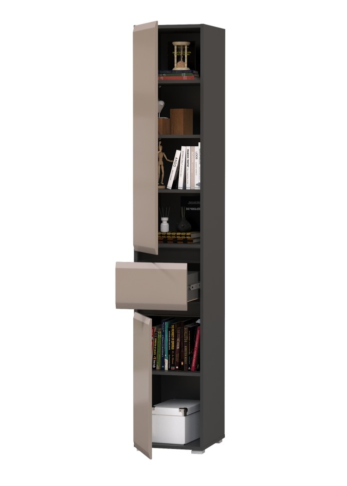 Сидней 13.202 Шкаф с ящиком, цвет корпус: антрацит/фасады: МДФ веллюто капучино, ШхГхВ 35х41,3х205,2 см., универсальная сборка