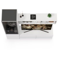 Сидней Комплектация № 008, цвет корпус: белый/чёрный/фасады: МДФ белый глянец, ШхГхВ 179,9х41,3х205,2 см., ниша для ТВ 129х41х98 см., универс. сборка