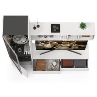 Сидней Комплектация № 008, цвет корпус: белый/чёрный/фасады: МДФ белый глянец, ШхГхВ 179,9х41,3х205,2 см., ниша для ТВ 129х41х98 см., универс. сборка