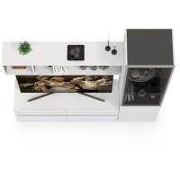 Сидней Комплектация № 008, цвет корпус: белый/чёрный/фасады: МДФ белый глянец, ШхГхВ 179,9х41,3х205,2 см., ниша для ТВ 129х41х98 см., универс. сборка