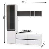 Сидней Комплектация № 008, цвет корпус: белый/чёрный/фасады: МДФ белый глянец, ШхГхВ 179,9х41,3х205,2 см., ниша для ТВ 129х41х98 см., универс. сборка