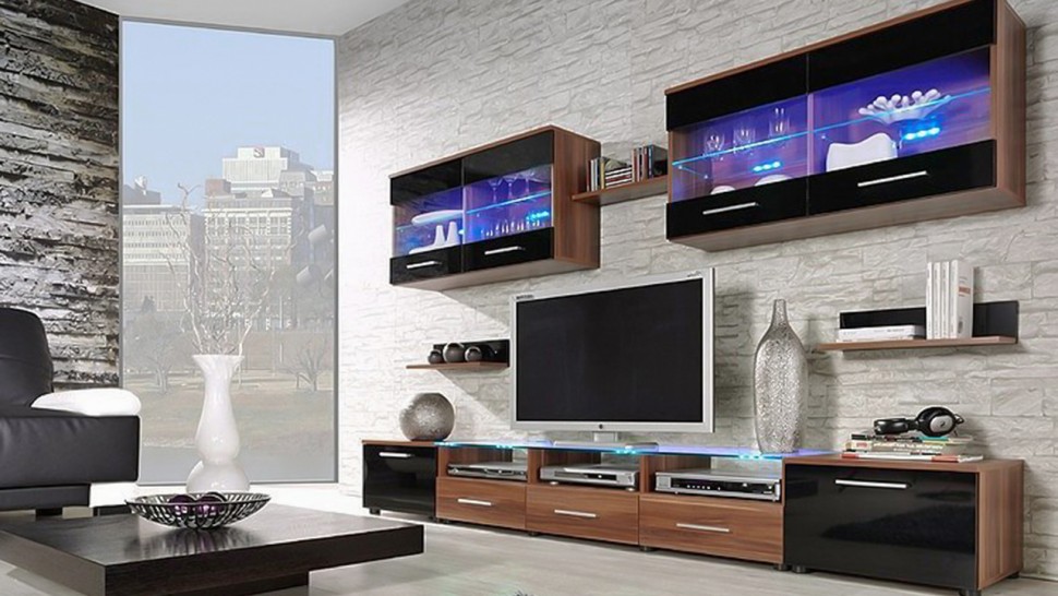 Гостиная Тома 3 МДФ (черная) / Орех 0729