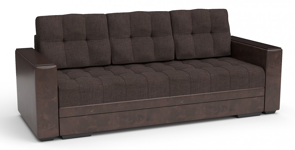 Диван прямой Атланта (Атлантик) еврокнижка коричневая рогожка+коричневая экокожа