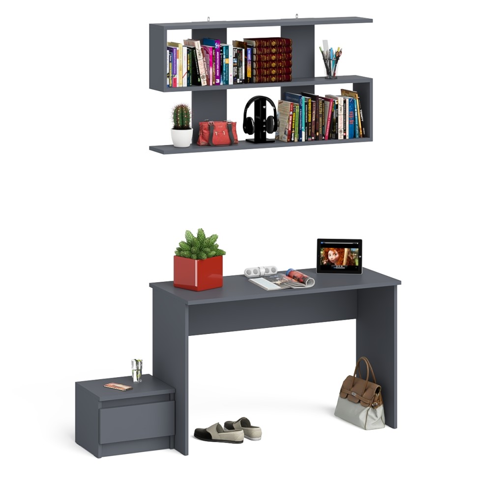 Мори Стол письменный МСП1200.1 + Тумба ТМП400.1 + Полка 1200, цвет графит, ШхГхВ 160,8х50х209,6 см., универсальная сборка