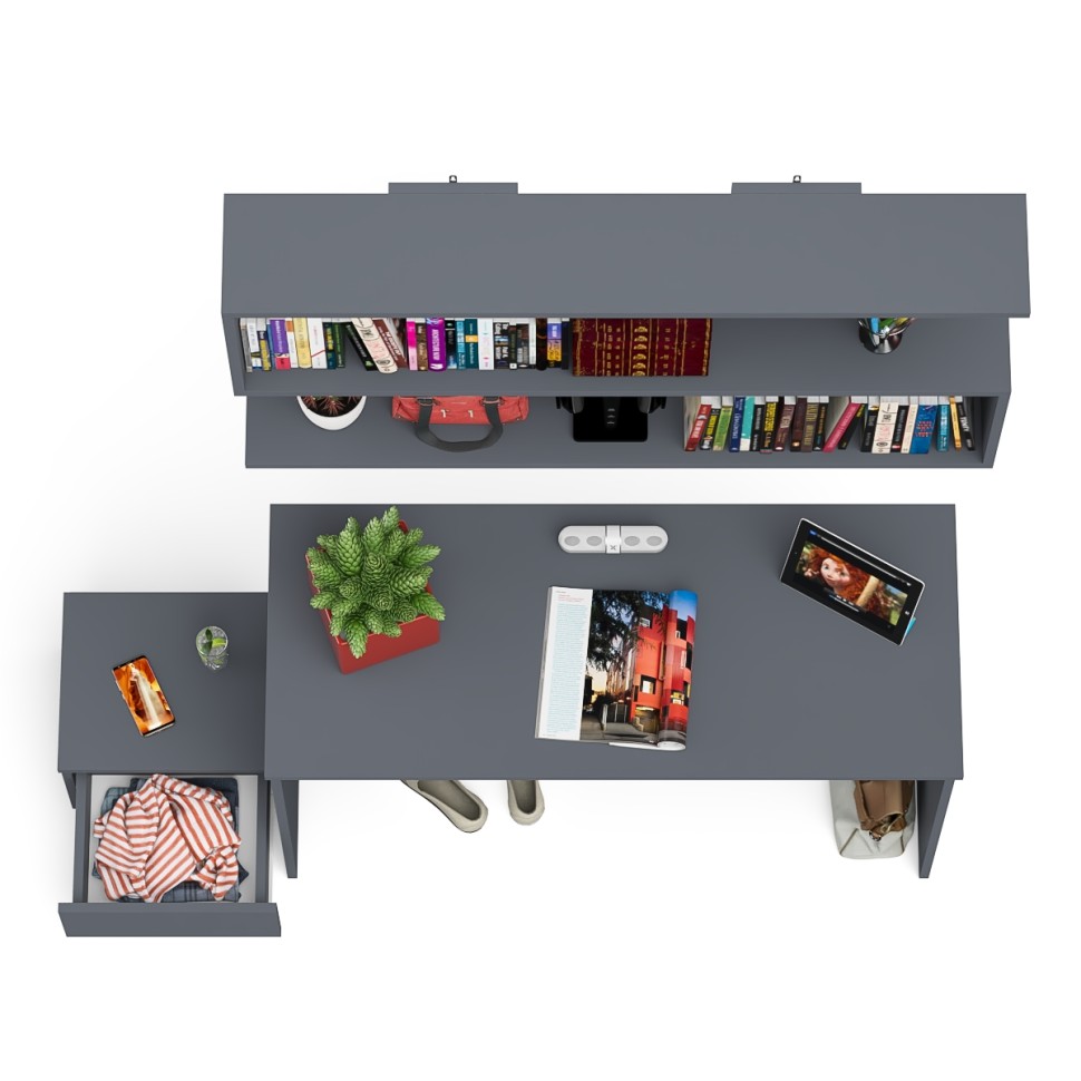 Мори Стол письменный МСП1200.1 + Тумба ТМП400.1 + Полка 1200, цвет графит, ШхГхВ 160,8х50х209,6 см., универсальная сборка