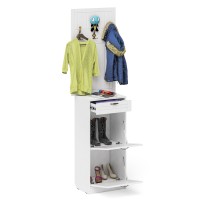 Прихожая П-6 Тумба для обуви 2 секции + Вешалка, цвет белая шагрень/фасады МДФ белое дерево фрезеровка прованс, ШхГхВ 50х35х210 см.