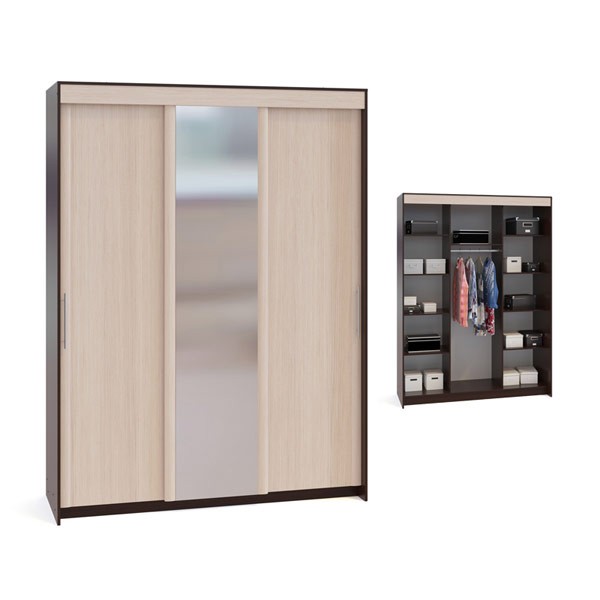 Шкаф-купе Контур ШР-186.31 с зеркалом, цвет дуб венге/белёный дуб, ШхГхВ 180х60х240 см.
