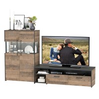 Трувор 13.70 Тумба под ТВ + 13.306 Комод с витриной, цвет дуб гранж песочный/интра, ШхГхВ 235,6х45,4х135,3 см., универсальная сборка