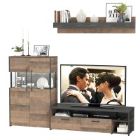 Трувор 13.70 Тумба под ТВ + 13.306 Комод с витриной, цвет дуб гранж песочный/интра, ШхГхВ 235,6х45,4х135,3 см., универсальная сборка