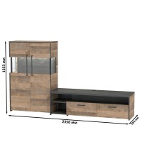 Трувор 13.70 Тумба под ТВ + 13.306 Комод с витриной, цвет дуб гранж песочный/интра, ШхГхВ 235,6х45,4х135,3 см., универсальная сборка