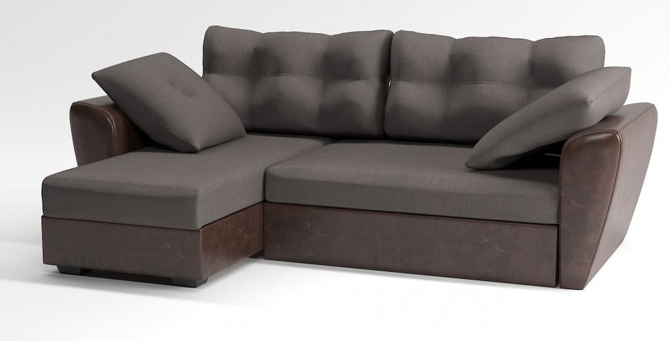 Диван угловой Амстердам еврокнижка коричневая рогожка+коричневая екокожа