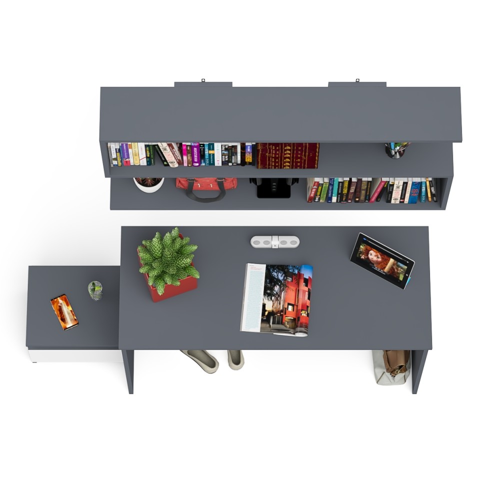 Мори Стол письменный МСП1200.1 + Тумба ТМП400.1 + Полка 1200, цвет графит/белый, ШхГхВ 160,8х50х209,6 см., универсальная сборка