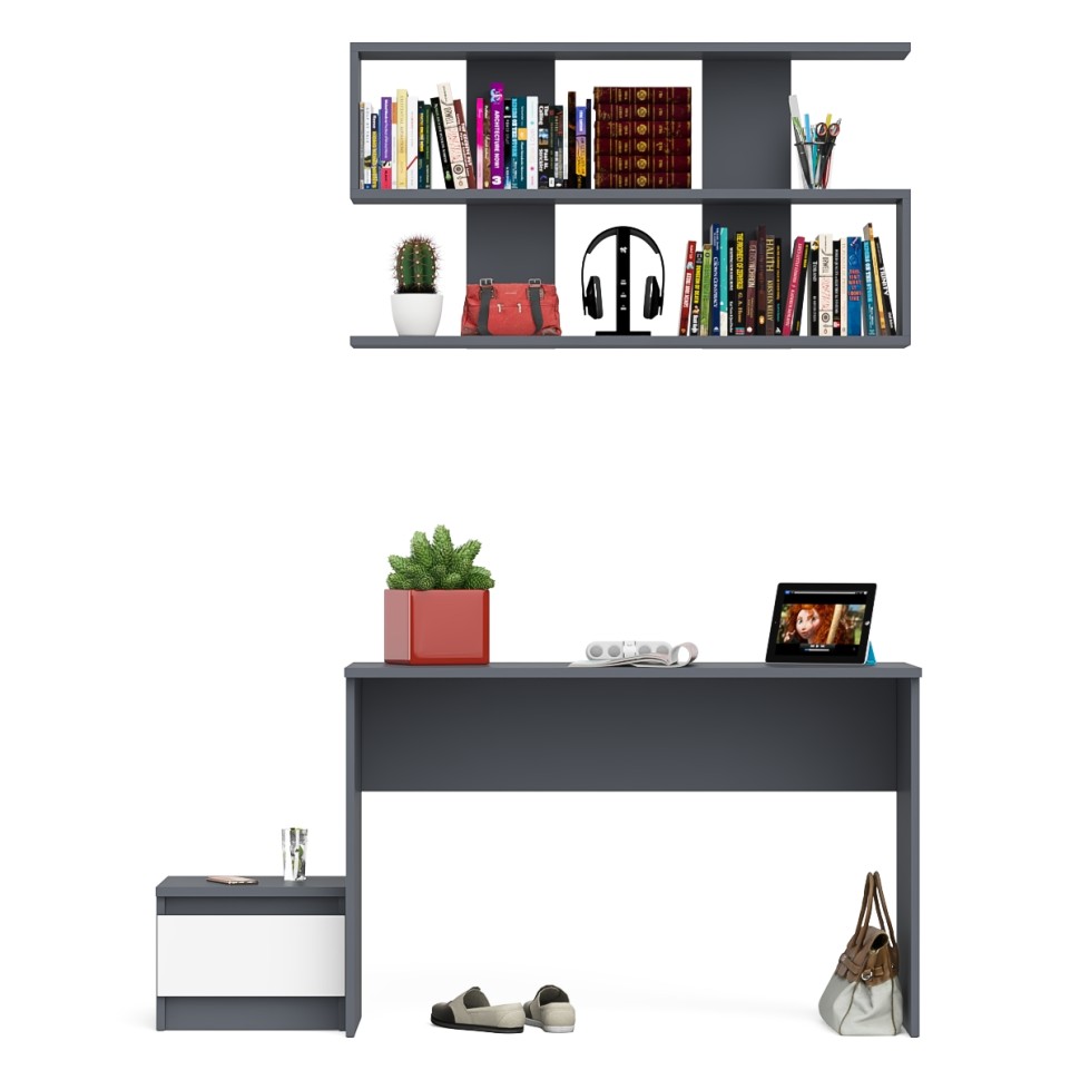 Мори Стол письменный МСП1200.1 + Тумба ТМП400.1 + Полка 1200, цвет графит/белый, ШхГхВ 160,8х50х209,6 см., универсальная сборка