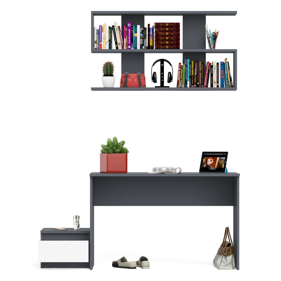Мори Стол письменный МСП1200.1 + Тумба ТМП400.1 + Полка 1200, цвет графит/белый, ШхГхВ 160,8х50х209,6 см., универсальная сборка