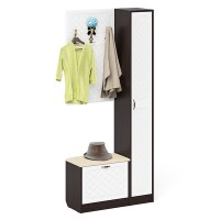 Прихожая П-6 Компоновка № 21, цвет венге/фасады МДФ белое дерево фрезеровка ромб, ШхГхВ 90х35х210 см., универсальная сборка