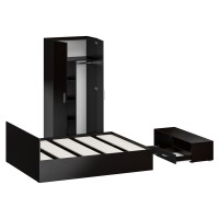 Спальня Стандарт 3-1600, цвет венге/фасады ТВ тумбы МДФ чёрный глянец, сп.м. 1600х2000 мм., без матраса, основание есть