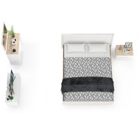 СНЯТО Муссон Кровать 11.28 + под. орт. + 16.03 + 13.97 + Зеркало + Тумба ТВ 13.277, белый/чёрный/дуб эндгрейн элегантный/кожзам белый, 1600х2000, б/м